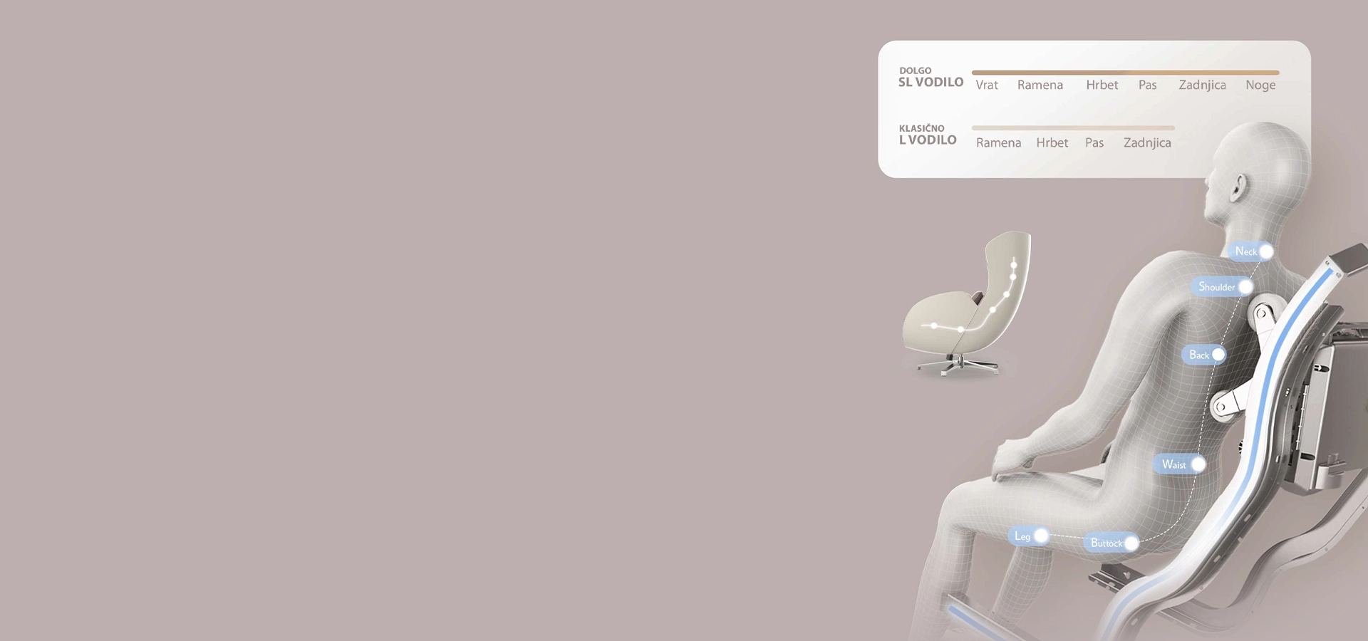 Mini Elite 182 – mini masažni počivalnik za dom ali pisarno, bež barva